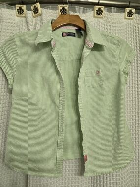 Duck Head Light Green Striped Short Sleeve Button-Down Shirt